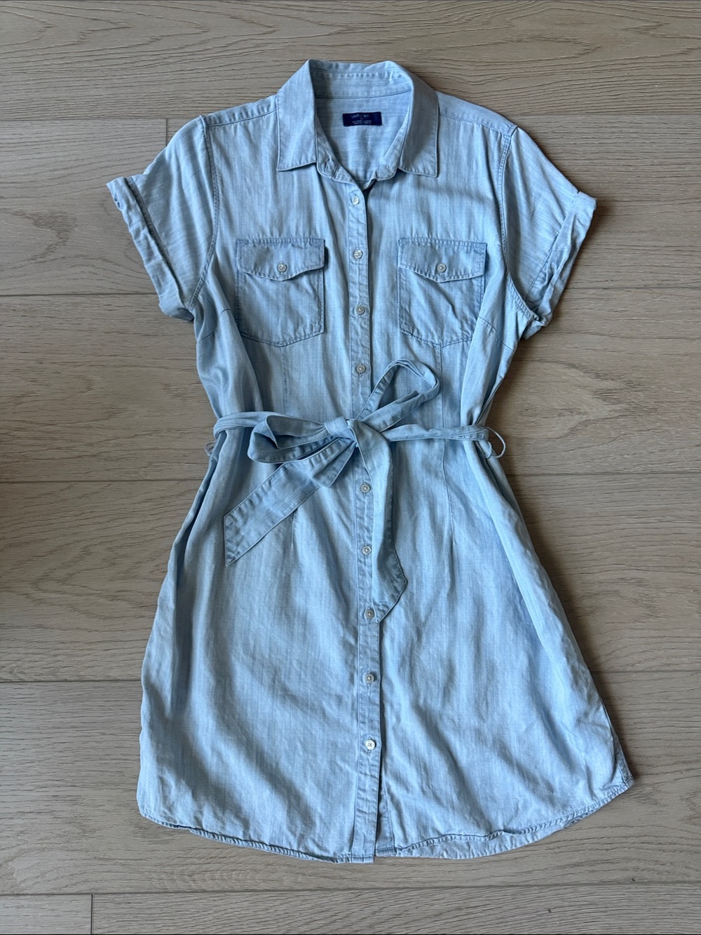 UNTUCKit Light Wash Denim Shirt Dress with Tie Waist
